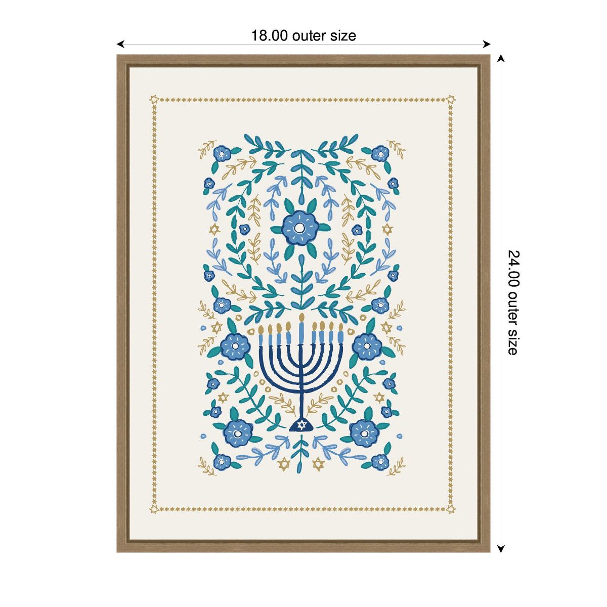 Kate and Laurel VYD Hanukkah Garden by Vicky Yorke Framed Canvas Wall Art Print, Sylvie Dark Gold, 18x24 - thumbnail 2