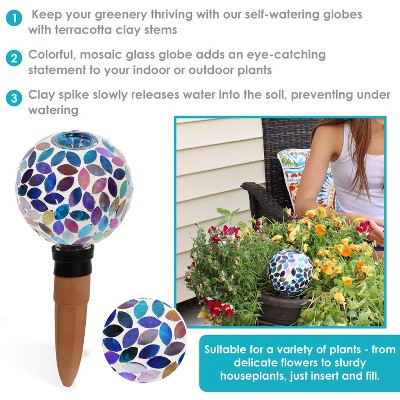 Colorful Mosaic Glass and Terracotta Self-Watering Globe for Plants