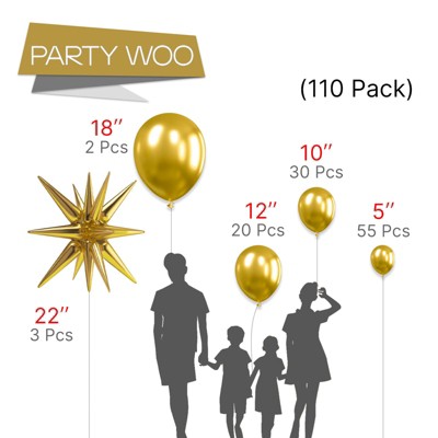 PartyWoo Balloons Metallic Gold 22 Inch Star 18 12 10 5 Inch 110 pcs