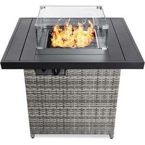Best Choice Products 32in Fire Pit Table 50,000 BTU Outdoor Wicker Patio w/ Wind Guard, Glass Beads, Cover - 1 of 4