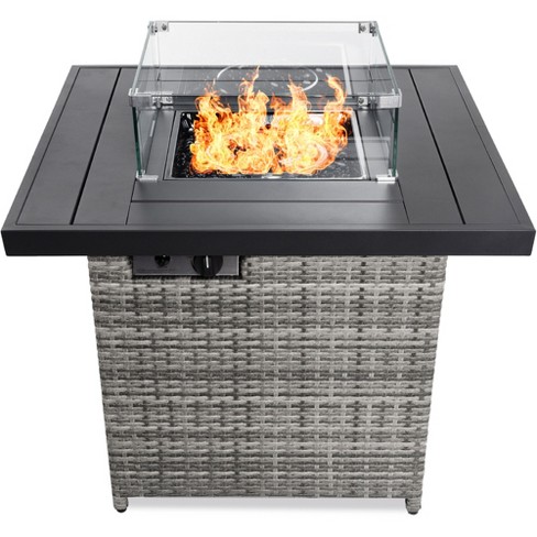 Best Choice Products 32in Fire Pit Table 50 000 Btu Outdoor Wicker Patio W Wind Guard Glass Beads Cover Target