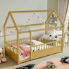 ORRD Twin Size Floor Wooden Bed with House Roof Frame, Fence Guardrails – Natural - 2 of 4