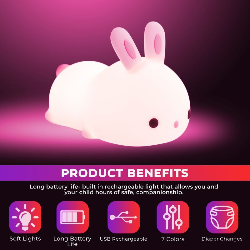 One Fire Bunny Night Light for kids, color changing night light, night light with remote, bunny room decor, cute gifts for kids girl, 2 of 9