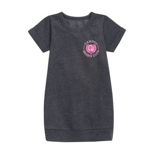 - Barbie - Campus Club Graphic Short Sleeve Fleece Dress - 1 of 3