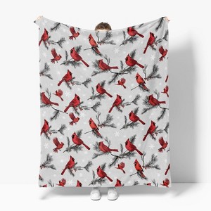Christmas Flannel Blanket Throw, Cardinal Bird Pine Cone Soft Fuzzy Plush Cozy Fleece Blankets - 1 of 4