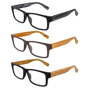 3 Pairs of Global Vision Eyewear Wood Bifocal Reading Glasses with +3.0 Bifocal Clear, Clear, Clear Lenses - 1 of 4