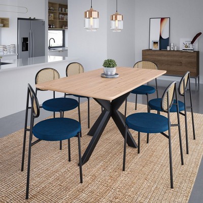 Black Velvet and Rattan High Back Side Chair Set