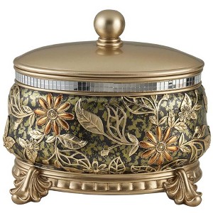 HomeRoots 10" Gold Green And Silver Resin Floral Scroll Jewelry Box With Metal Accents - 1 of 4