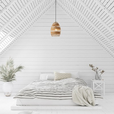 12.75" Tan Rattan and Metal Bowl Pendant Ceiling Light