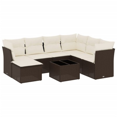 vidaXL Garden Sofa Set Brown, Cream White