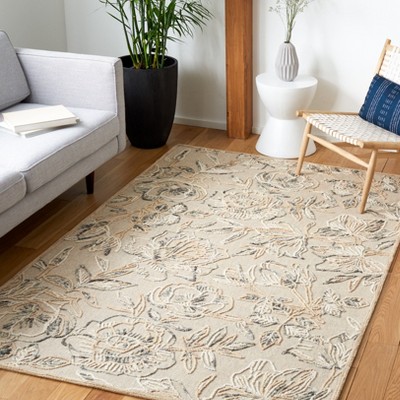Gray Hand-Tufted Wool Floral 4' x 6' Area Rug