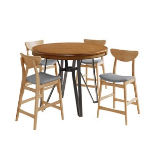 Christopher Knight Home Samuel 5pc Wood and Metal Counter Height Upholstered Dining Set Light Brown - 1 of 4