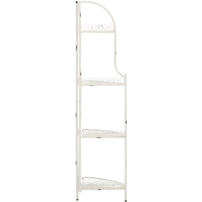 Antique White Wrought Iron 4-Tier Corner Shelf
