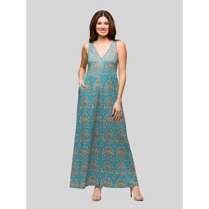 24seven Comfort Apparel Womens Sky Blue Sleeveless V Neck Maxi Dress With Pockets - 1 of 4