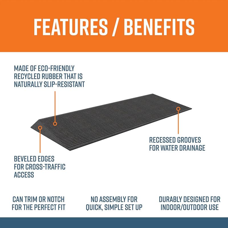 EZ-ACCESS TRANSITIONS 1.5 Inch Low Pile Transitional Non Slip Rectangular Rubber Angled Entry Mat Ideal for Indoor and Outdoor Use, Black, 3 of 7