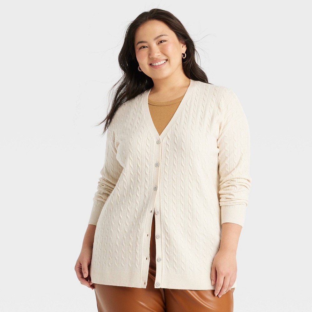 Women's Cable Cardigan - A New Day™ Cream 2X