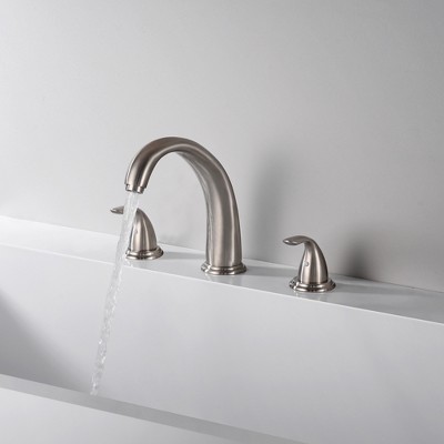 Brushed Nickel Dual Handle Roman Tub Faucet with Long Spout