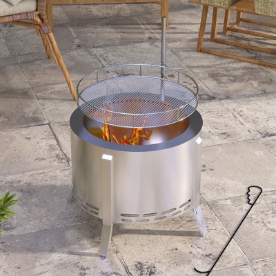 Outsunny 19" Silver Stainless Steel Smokeless Fire Pit BBQ Grill