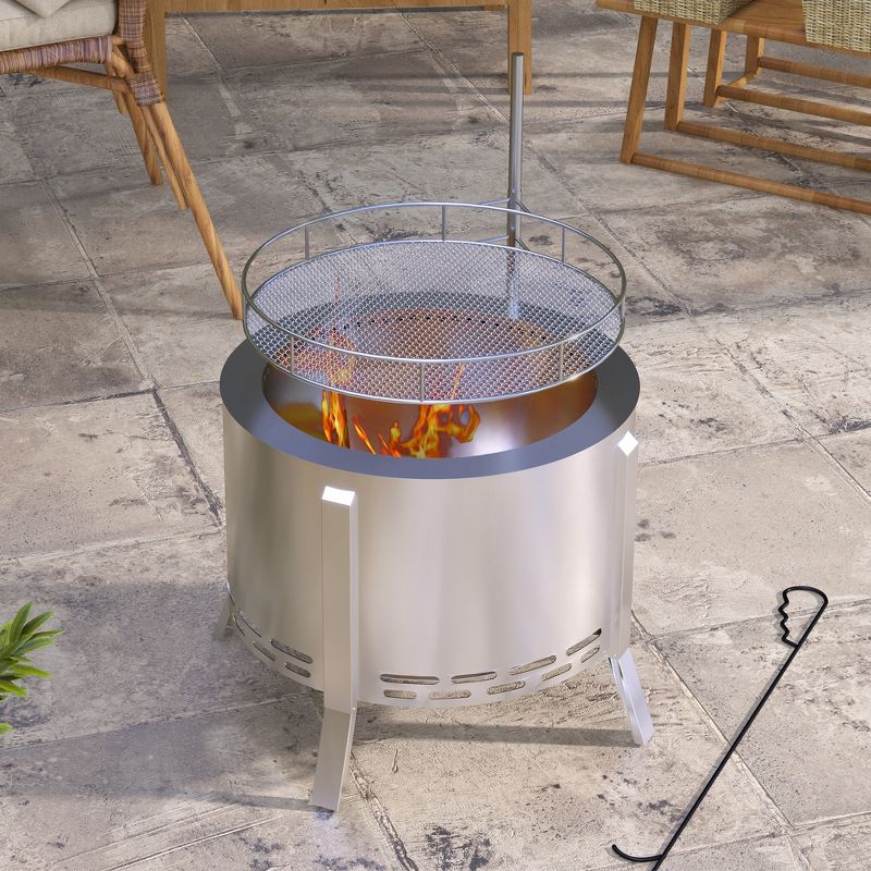 Outsunny 2-in-1 Smokeless Fire Pit BBQ Grill 19" Wood Burning Firepit with Poker, 2 of 7