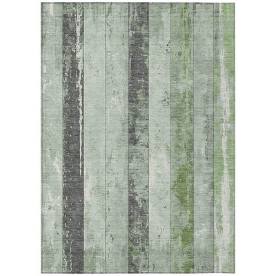 Artichoke Green And Gray Striped Washable Indoor Outdoor Area Rug