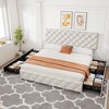 Full Queen King Size Bed Frame with 4 Storage Drawers and Adjustable Faux Leather Headboard, Diamond Stitched Button Tufted, No Box Spring Needed - 2 of 4