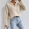 Womens Lapel Polo Collar Twisted Thread Long Sleeve Pullover Sweater Shirt Fall Casual Top Blouse - 2 of 4