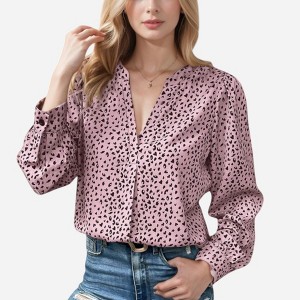 Anna-Kaci Women's Leopard Print Long Sleeve V-Neck Blouse - 1 of 4