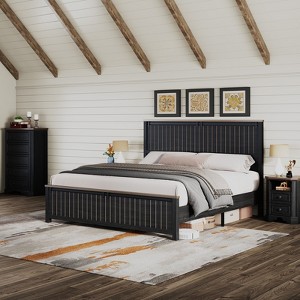 AMERLIFE Farmhouse Bed Frame with 47" Tall Headboard and Sliding Barn Doors - 1 of 3