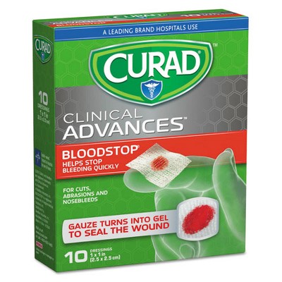 Curad Bloodstop Sterile Hemostat Gauze Pad, 1 x 1, 10/Box