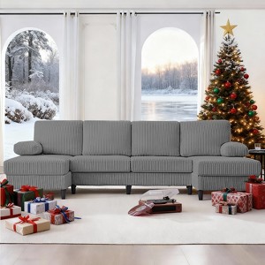 Mjkone 110" U-Shaped Sectional Sofa Couches with Double Chaises and Sleepable Armrests,Corduroy Upholstered 4-Seater Sofa - 1 of 4