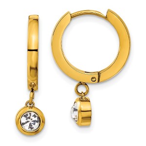 Chisel Stainless Steel Polished Yellow IP-plated CZ Dangle Hoop Earrings - 1 of 4