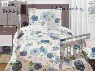 Full Blue Microfiber Floral Comforter Set for Girls