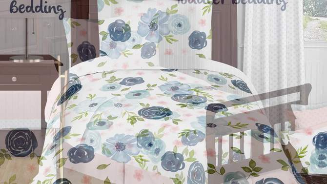4pc Watercolor Floral Twin Kids&#39; Comforter Bedding Set Pink and Blue - Sweet Jojo Designs, 2 of 8, play video