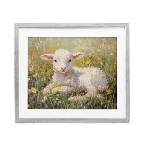 Stupell Industries Sunlight Lamb in Flowers Framed Print Under Glass Art - 1 of 4
