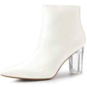 Allegra K Women's Clear Heel Pointy Toe Size Zip Chunky Heels Ankle Boots - 1 of 4