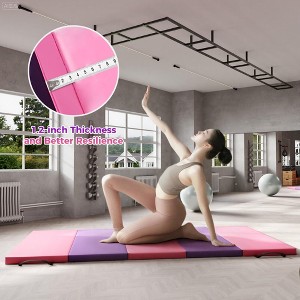 4 Pads Folding Gymnastics Mat&Yoga mat,Portable Home Gym Floor Pad for for Pilates, Aerobics, and Martial Arts Fitness Training，Pinkish purple - 1 of 4