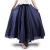 Women's Bohemian Cotton Linen Maxi Skirt - Long Flowy Casual for Summer Beach Holiday Navy Blue - 3 of 4