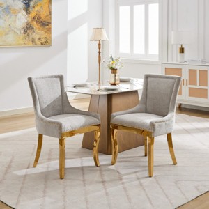 Chenille Dining Chairs Set of 2, Upholstered Accent Side Chairs with Gold-Plated Legs, Rivet Trim, Modern Curved Backrest-The Pop Home - 1 of 4