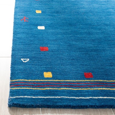 Blue Hand-Knotted Wool 8' x 10' Striped Area Rug