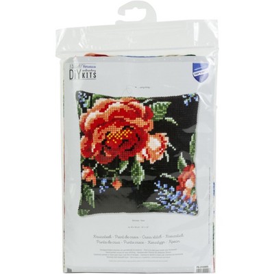 Vervaco Counted Cross Stitch Cushion Kit 16"X16"-Rose