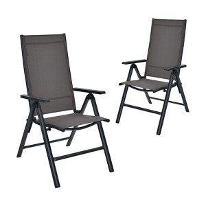 Tangkula 2 Pack Folding Dining Chairs Adjustable Reclining Back Chairs Suitable for Outdoor & Indoor Gray - 1 of 4