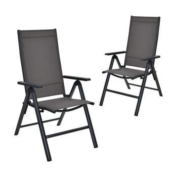 Tangkula 2 Pack Folding Dining Chairs Adjustable Reclining Back Chairs Suitable for Outdoor & Indoor Gray