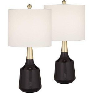 360 Lighting Cutlass Modern Table Lamps 24" High Set of 2 Black Ceramic White Fabric Drum Shade for Bedroom Living Room Bedside Nightstand Office Home - 1 of 4