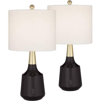 360 Lighting Cutlass Modern Table Lamps 24" High Set of 2 Black Ceramic White Fabric Drum Shade for Bedroom Living Room Bedside Nightstand Office Home