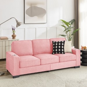 VASIP 3-Seater Plush Snowfleece Pink Fabric Sofa - Modern Compressed Design Couch for Living Room, Bedroom & Office Furniture - 1 of 4