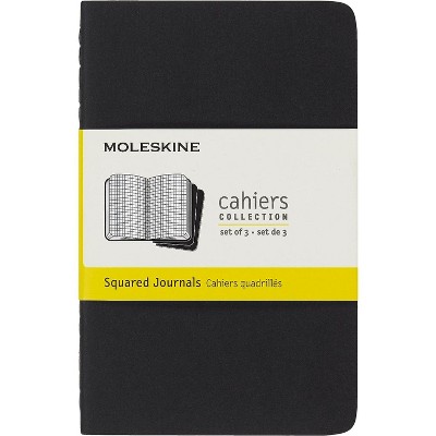 Moleskine Cahier Journal, Soft Cover, Pocket (3.5 in. x 5.5 in.) Squared/Grid, Black, 64 Pages (Set of 3)