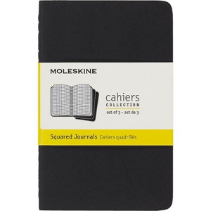 Moleskine Cahier Journal, Soft Cover, Pocket (3.5 in. x 5.5 in.) Squared/Grid, Black, 64 Pages (Set of 3) - 1 of 3