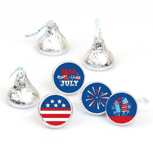 Big Dot of Happiness Firecracker 4th of July - Red, White & Royal Blue Party Round Candy Sticker Favors - Labels Fits Chocolate Candy (1 sheet of 108) - 1 of 4
