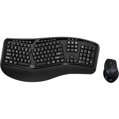 Adesso Tru-Form Media 1500 - Wireless Ergonomic Keyboard and Laser Mouse - USB Wireless RF Keyboard - 105 Key - English (US) - Black