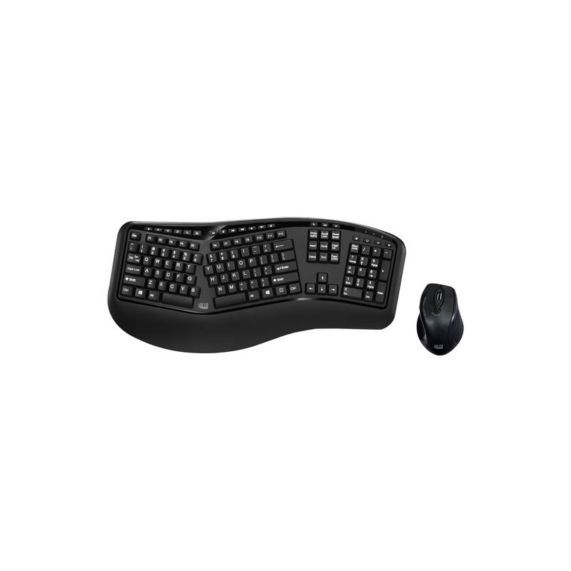 Adesso Tru-Form Media 1500 - Wireless Ergonomic Keyboard and Laser Mouse - USB Wireless RF Keyboard - 105 Key - English (US) - Black, 1 of 7